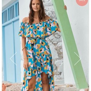 Mister Zimi Cleo off the shoulder ruffle dress